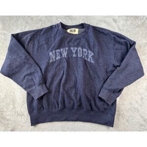 New York Popular Sweatshirt Mens Large Blue Crewneck Graphic Pullover